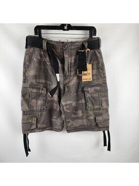 Surplus Division Men M Cargo Army Style Shorts Belt Brown Camouflage Brown NWT